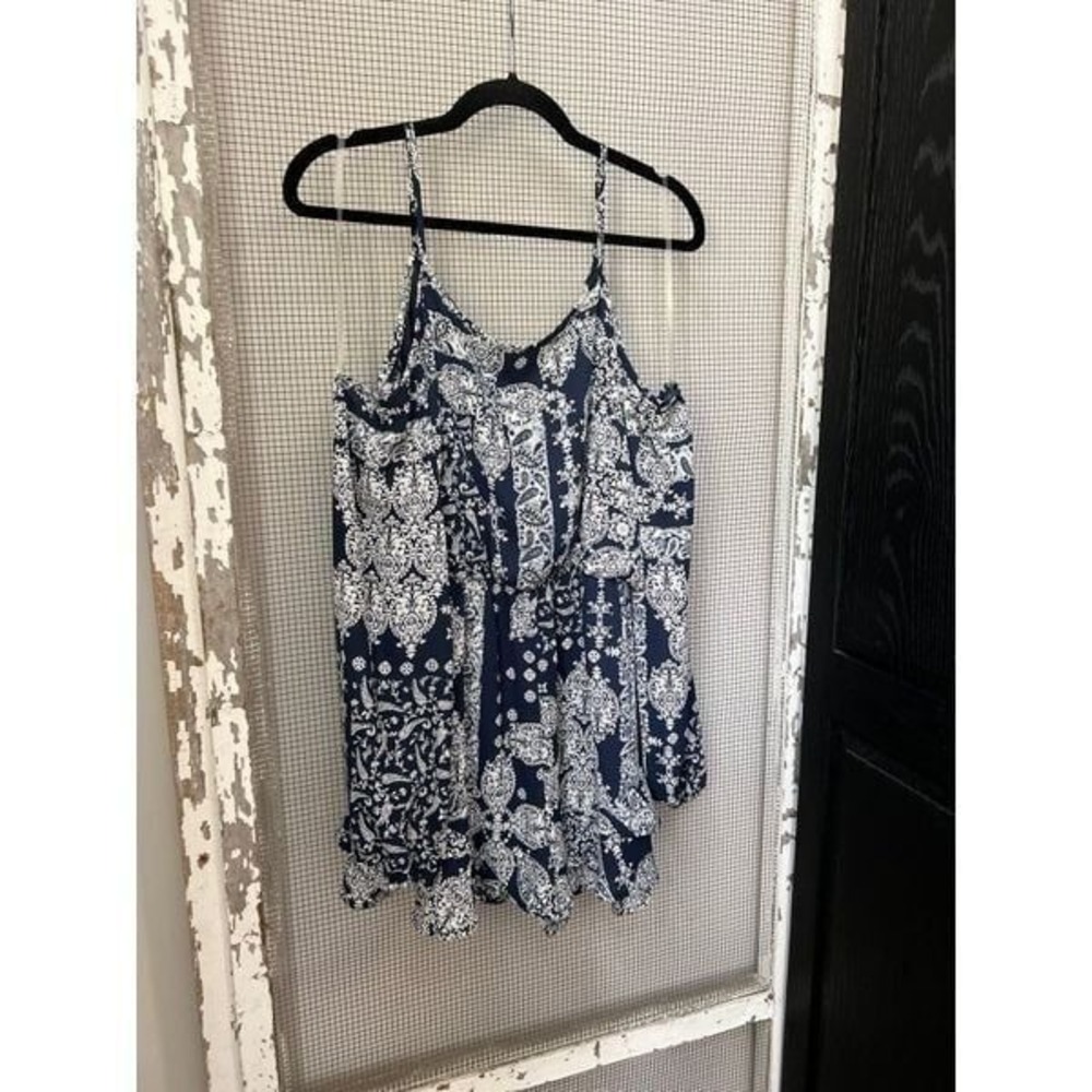 NWT Altar'd State Bohemian Blue Off the Shoulder Shirt romper new size large